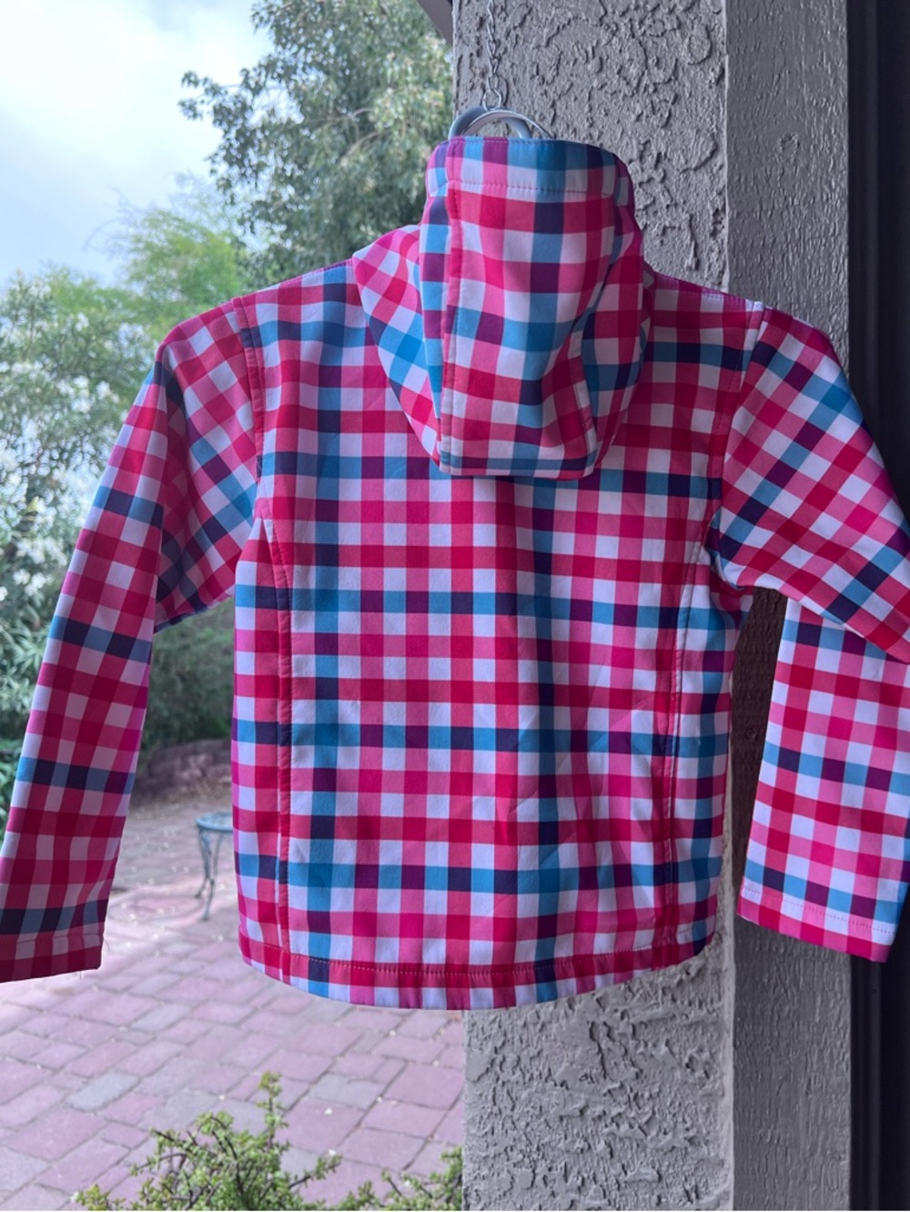 Trespass Pink, Blue & White Plaid Zip Jacket with Hood & Pockets - Picture 5 of 16